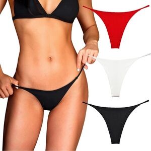 Women’s Seamless String Bikini Panties - Black, White & Red